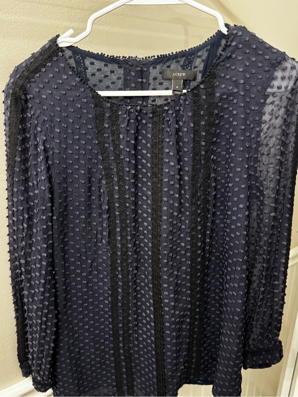J.Crew Lace-Trim Swiss-Dot Silk Cotton Blouse Top 4 Style 06687